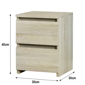 SunDaze Chest of Drawers Storage Bedroom Furniture Cabinet 2 Drawer Oak 30x30x40cm