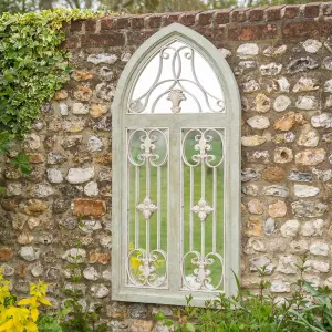 Large Decorative Orleans Garden Mirror - Green French Distressed Wood, Metal & Glass Decor