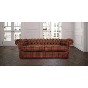 Chesterfield Arnold 3 Seater Sofa Tweed Sandringham Mandarin Check Wool In Classic Style