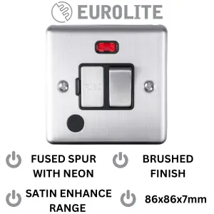 Eurolite Switched Fused Spur 13A DP With Neon & Flex Outlet: Satin Enhance Range - Black Trim (5 Pack)