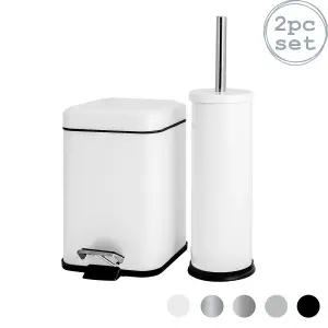 Harbour Housewares - Mismatched Toilet Brush & Bin Set - White