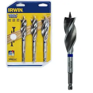 IRWIN Blue Groove Wood Power Bit Set, 3 Piece 20 22 & 25mm