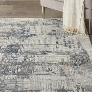 Ivory Blue Modern Easy to Clean Floral Optical/ (3D) Rug For Dining Room Bedroom Living Room-66 X 229cm (Runner)