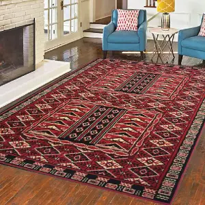 Red Traditional Hazara Rug - Texas