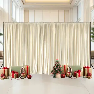 Ivory Velvet Backdrop Curtain Wrinkle-Free Polyester Fabric Background with Drapes, 3x6 Metres