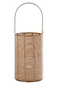 Interiors by Premier Hurricane Candle Holder, Eco-Friendly Rattan and Iron Frame Candle Holder, Rustic Design with Sleek Handle