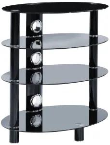 Centurion Supports HALIGON 4-Shelf Oval Premium Black Glass with Black Legs AV Rack