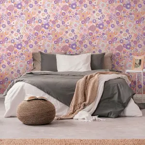 AS Creation Retro Floral Pattern Wallpaper Orange Pink Purple Paste The Wall