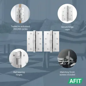 AFIT Polished Chrome Door Hinges - 4 Inch / 102mm  Internal Fire Door Hinges - 4 Pairs