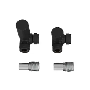 Rinse Bathrooms 15mm Round Head Corner Radiator Valves Corner Towel Rail Valve + Lockshield Valve Black