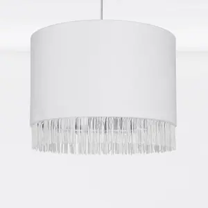 First Choice Lighting Off White Velvet With Chrome Inner Tassled Light Shade