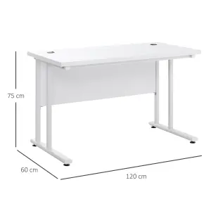 HOMCOM Computer Desk Writing Table with 2 Cable Management Holes Metal Leg White