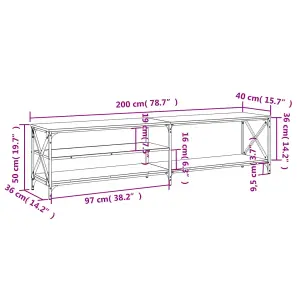 Berkfield TV Cabinet Smoked Oak 200x40x50 cm Engineered Wood and Metal