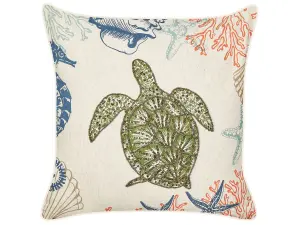 Throw Cushion ALGAE Linen 45 x 45 cm Animal Embroidery Beige