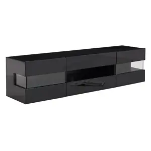 Kirsten TV Stand With Storage for Living Room and Bedroom, 1690 Wide, LED Lighting, Media Storage, Black High Gloss Finish