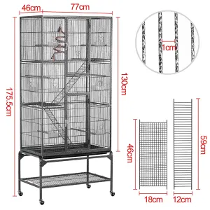 Yaheetech Black Rolling Metal Bird Cage with Detachable Stand Large