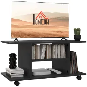 HOMCOM Modern TV Cabinet Stand Storage Shelves Table Mobile Black