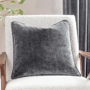 Yard Heavy Chenille Charcoal Plain Indoor Cushion (L)50cm x (W)50cm