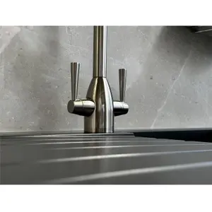 Liquida W05BN Swan Neck Monobloc Twin Lever Brushed Nickel Kitchen Mixer Tap