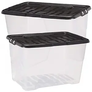 1 x Stackable & Strong Durable 80 Litre Curve Plastic Storage Box With Black Lid For Home & Office