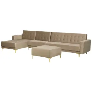 Corner Sofa with Ottoman ABERDEEN Sand Beige Velvet Right Hand