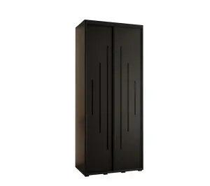 Cannes XII Sliding Door Wardrobe W110cm - Sleek Black Storage for Compact Spaces