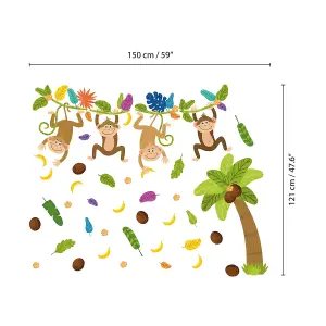 Walplus Colourful Jungle With Happy Monkeyskids Sticker PVC Multicoloured, Green, Brown