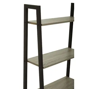 Interiors By Premier Five Tier Grey Oak Veneer Ladder Shelf Unit, Functional Industrial Narrow Shelf, Stylish Tall Cupboard