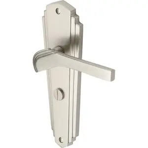 Heritage Door Handle for Bathroom Waldorf Design (Set of 2) Satin Nickel