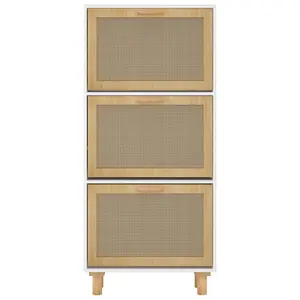 Shoe Cabinet White 52x25x115 cm Engineered Wood&Natural Rattan