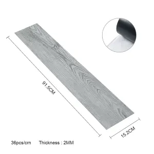 Set of 36 Grey Waterproof Rustic Wood Grain Self Adhesive PVC Laminate Flooring Planks Covering 5m²