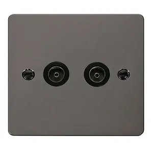 Flat Plate Black Nickel 2 Gang Twin Coaxial TV Socket - Black Trim - SE Home