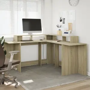 Berkfield Desk with LED Lights Sonoma Oak 152x152x91 cm Engineered Wood