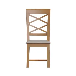 FWStyle Pair Of Cross Back Solid Natural Oak Dining Chairs