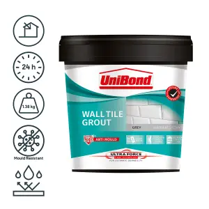 UniBond UltraForce Ready mixed Grey Wall tile Grout, 1.38kg Tub