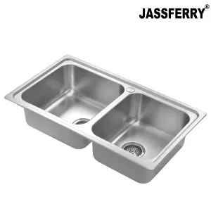 JASSFERRY Brilliant Drop-in Stainless Steel Kitchen Sink 1.5 Two Square Bowl Rome Design, 860 X 500 mm