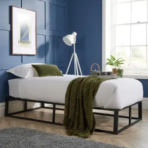 Home Source Platform Black Metal Small Single Bed Frame & 2ft 6 Juno Mattress