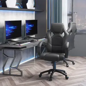 HOMCOM High-Back Gaming Chair Swivel Home Office Computer Racing Gamer Desk Faux Leather, Black