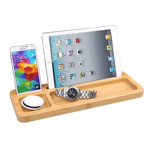 Woodluv Universal Tablet iPad Smartphone Stand with accessories holder in Bamboo