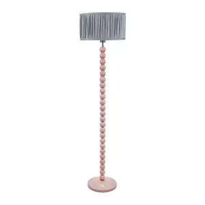 ValueLights Bobbins Painted Rose Floor Lamp with Ruched Pleated Powder Blue Drum Shade and LED Bulb