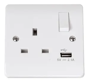 MODE 1 Gang Single Switched Socket 13Amp 2.1A USB CHARGER