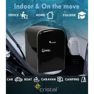 Cristal 4L Compact Mini Cooler Fridgewith Built-in 12V Adapter - Black