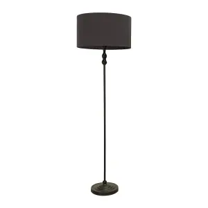 ValueLights Maggie Black Metal Candlestick Floor Lamp with Charcoal Fabric Lamp Shade and LED Bulb