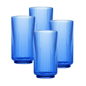 Coblat Blue Acrylic Plastic 22oz Ribbed Jumbo Highball Drinking Cups - Set of 4