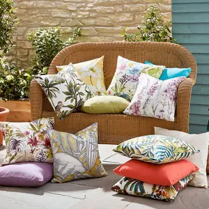 4 x Palm Summer Scatter Cushions - Square Filled Pillows for Home Garden Sofa, Chair, Bench, Seating Furniture - 43 x 43cm