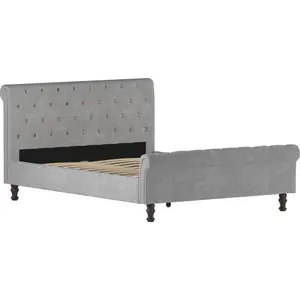 Vida Designs Violetta Light Grey Velvet 5ft King Size Bed Frame, 200 x 150cm