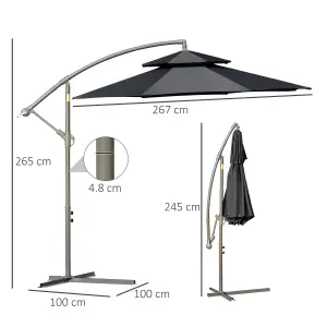 Outsunny 2.7m Cantilever Banana Parasol Outdoor Sun Shade Crank, Black