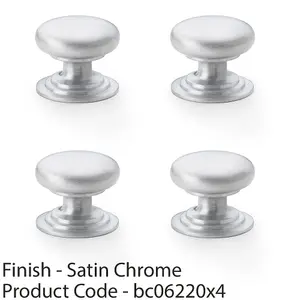 4 PACK - Stepped Round Door Knob - Satin Chrome 32mm Classic Kitchen Cabinet Pull Handle