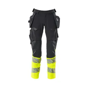 Mascot Accelerate Safe Trousers with Holster Pockets - Dark Navy/Hi-Vis Yellow   (40.5) (Leg Length - Short)