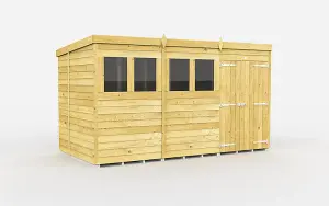 12 x 6 Feet Pent Shed - Double Door With Windows - Wood - L178 x W358 x H201 cm